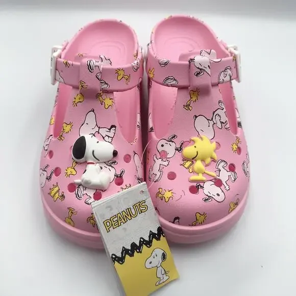 Women Size 9 CROCS x Peanuts Mary Jane Clog Pink - Men’s Size 7 - Picture 2 of 5